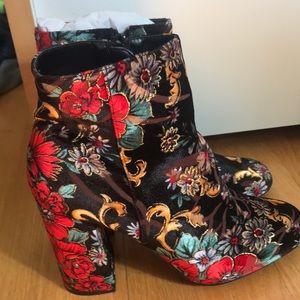 NWB Velvet Floral Designer Booties
